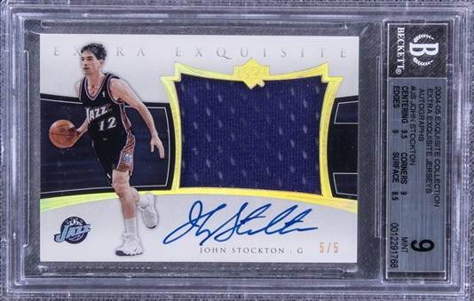 2004-05 UD "Exquisite Collection" Extra Exquisite Jerseys Autographs #JS John Stockton Signed Game Used Patch Card (#5/5) – BGS MINT 9/BGS 10